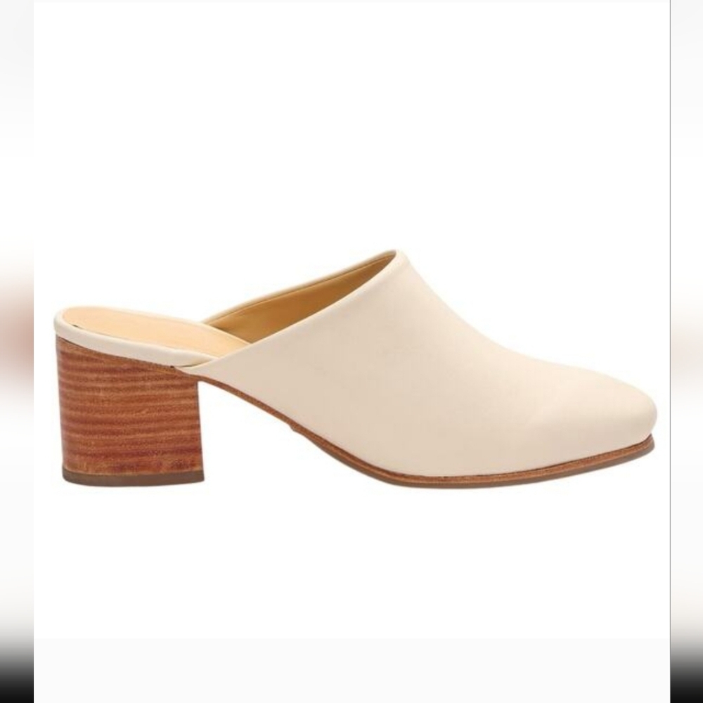 NEW Nisolo Women's All-Day Block Heeled Leather Mule Bone Cream 10